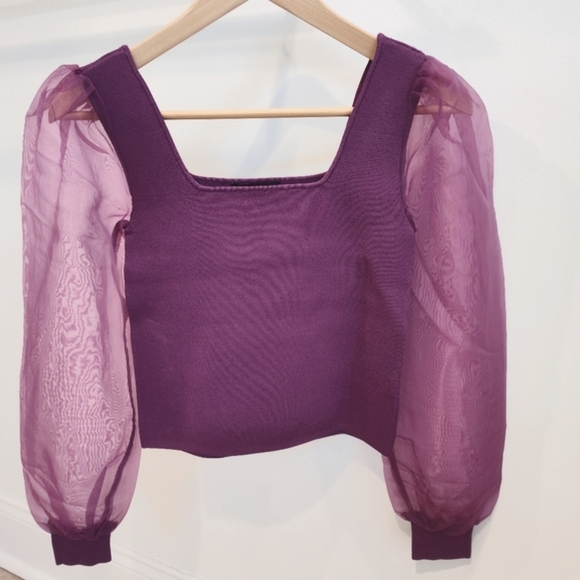 House of Harlow 1960 Sheer Puff Sleeves Knit Top - Picture 10 of 12